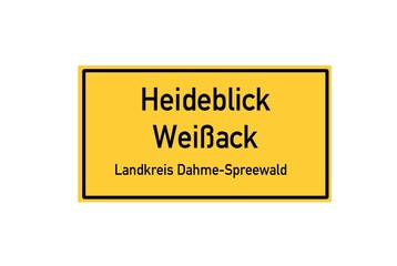 Isolated German city limit sign of Heideblick Weißack located in Brandenburg