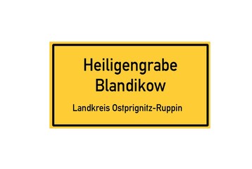 Isolated German city limit sign of Heiligengrabe Blandikow located in Brandenburg