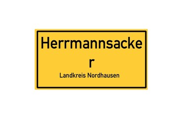 Fototapeta premium Isolated German city limit sign of Herrmannsacker located in Th�ringen