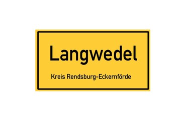 Isolated German city limit sign of Langwedel located in Schleswig-Holstein