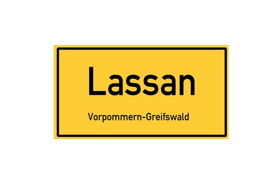 Isolated German city limit sign of Lassan located in Mecklenburg-Vorpommern