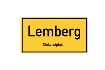 Isolated German city limit sign of Lemberg located in Rheinland-Pfalz