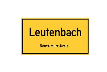 Isolated German city limit sign of Leutenbach located in Baden-W�rttemberg