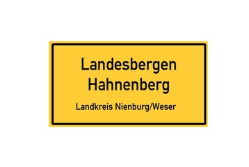 Isolated German city limit sign of Landesbergen Hahnenberg located in Niedersachsen