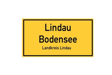 Isolated German city limit sign of Lindau Bodensee located in Bayern
