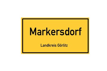 Isolated German city limit sign of Markersdorf located in Sachsen
