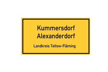 Isolated German city limit sign of Kummersdorf Alexanderdorf located in Brandenburg