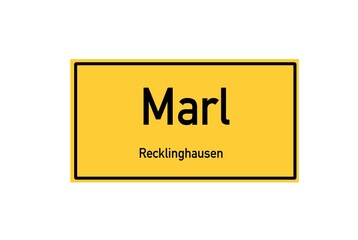 Isolated German city limit sign of Marl located in Nordrhein-Westfalen