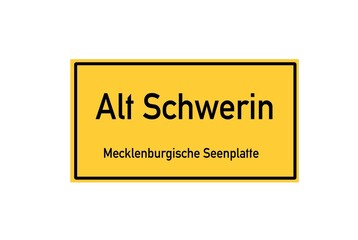 Isolated German city limit sign of Alt Schwerin located in Mecklenburg-Vorpommern