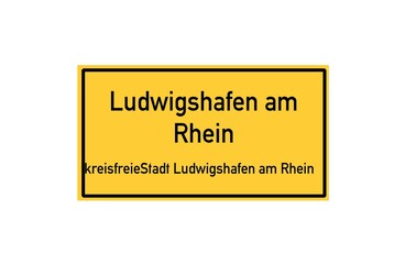 Isolated German city limit sign of Ludwigshafen am Rhein located in Rheinland-Pfalz
