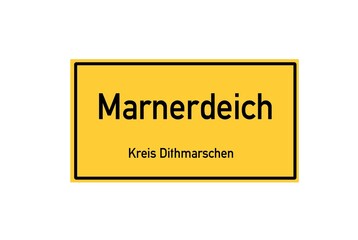 Isolated German city limit sign of Marnerdeich located in Schleswig-Holstein