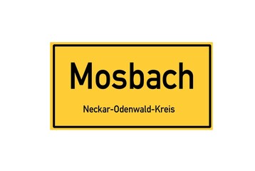 Isolated German city limit sign of Mosbach located in Baden-W�rttemberg