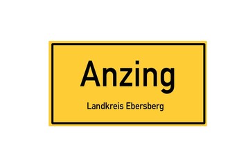 Isolated German city limit sign of Anzing located in Bayern