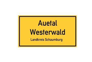 Isolated German city limit sign of Auetal Westerwald located in Niedersachsen