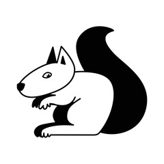 Small forest animal. A squirrel sitting on its hind legs. Logo for business with the image of a squirrel. Black and white illustration in flat cartoon graphic style.