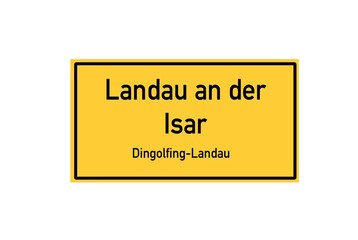 Isolated German city limit sign of Landau an der Isar located in Bayern