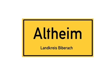 Isolated German city limit sign of Altheim located in Baden-W�rttemberg