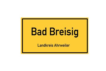 Isolated German city limit sign of Bad Breisig located in Rheinland-Pfalz