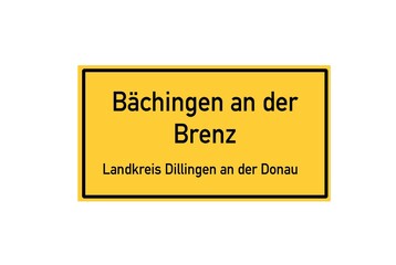 Isolated German city limit sign of Bächingen an der Brenz located in Bayern