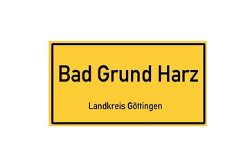 Isolated German city limit sign of Bad Grund Harz located in Niedersachsen