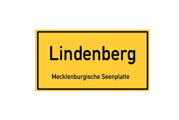 Isolated German city limit sign of Lindenberg located in Mecklenburg-Vorpommern