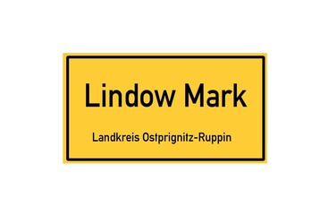 Isolated German city limit sign of Lindow Mark located in Brandenburg