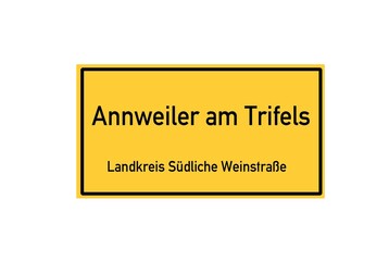 Fototapeta premium Isolated German city limit sign of Annweiler am Trifels located in Rheinland-Pfalz
