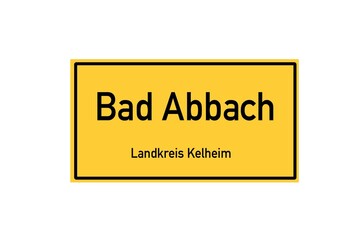 Isolated German city limit sign of Bad Abbach located in Bayern