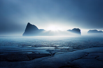 Antarctic landscape with iceberg in dramatic sunlight