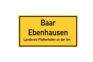 Isolated German city limit sign of Baar Ebenhausen located in Bayern