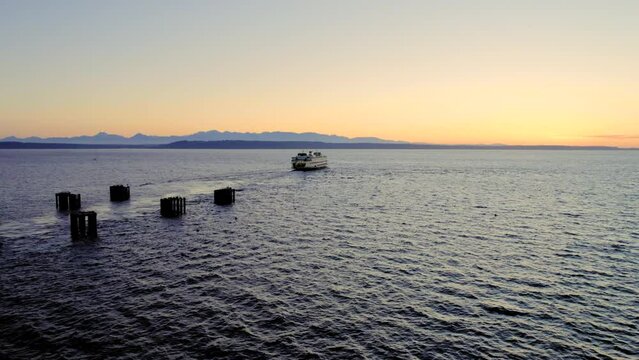 Ferry Departing Edmonds Terminal at Dusk