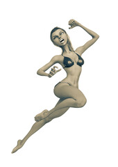 summer girl cartoon doing a comic jump