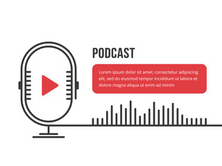 Podcast banner with microphone line icon and sound wave