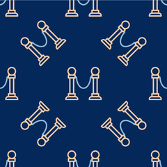 Line Rope barrier icon isolated seamless pattern on blue background. VIP event, luxury celebration. Celebrity party entrance. Vector