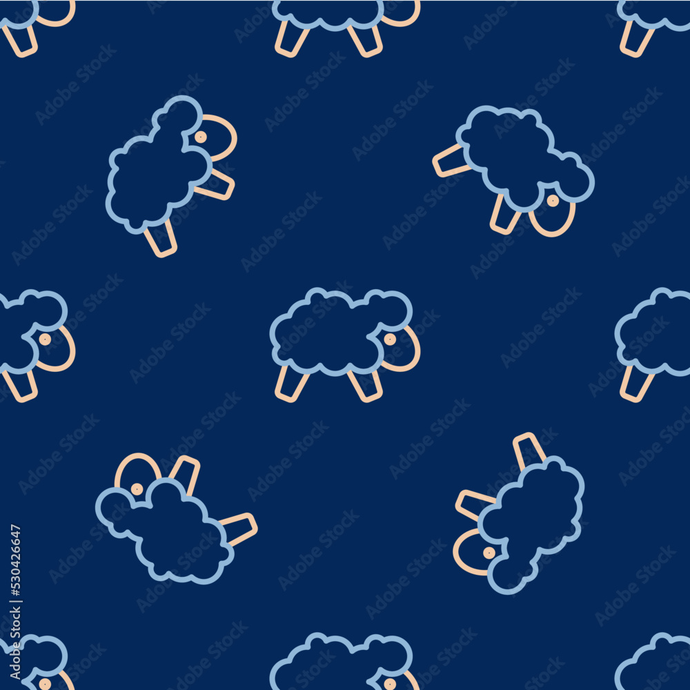 Aufkleber line sheep icon isolated seamless pattern on blue background. counting sheep to fall asleep. vector