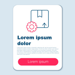 Line Gear wheel with package box icon isolated on grey background. Box, package, parcel sign. Delivery and packaging. Colorful outline concept. Vector