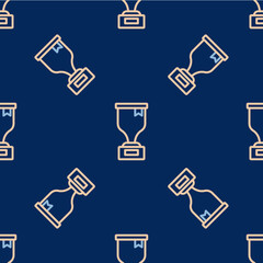 Line Award cup icon isolated seamless pattern on blue background. Winner trophy symbol. Championship or competition trophy. Sports achievement sign. Vector