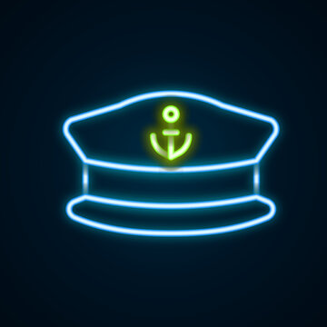recommend clip art: Glowing neon line Captain hat icon isolated on black background. Colorful outline concept. Vector