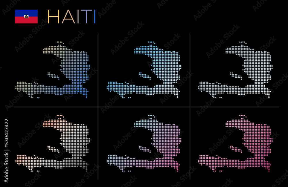 Poster haiti dotted map set. map of haiti in a dotted style with borders filled with beautiful smooth gradi