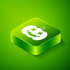 Isometric Pumpkin icon isolated on green background. Happy Halloween party. Green square button. Vector