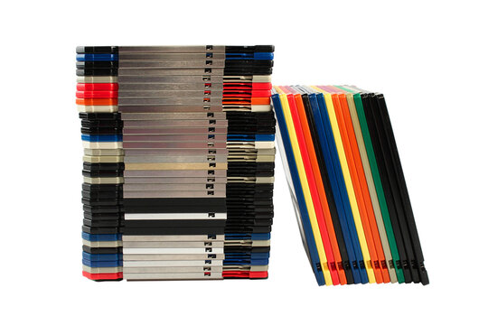 Floppy discs in stacks isolated on white