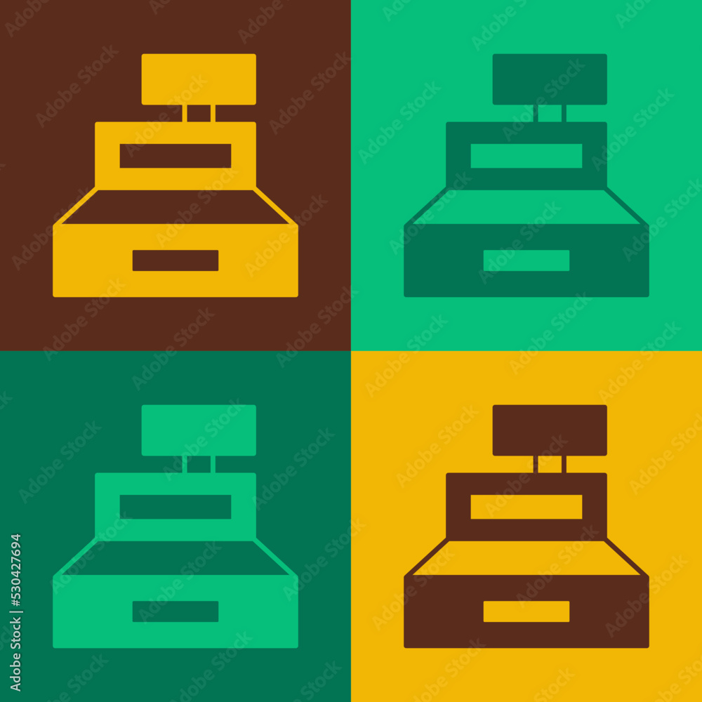 Poster pop art cash register machine with a check icon isolated on color background. cashier sign. cashbox 