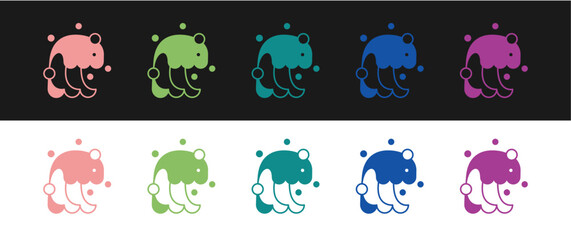 Set Tsunami icon isolated on black and white background. Flood disaster. Stormy weather by seaside, ocean or sea wave or tsunami. Vector