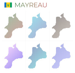 Mayreau dotted map set. Map of Mayreau in dotted style. Borders of the island filled with beautiful smooth gradient circles. Captivating vector illustration.