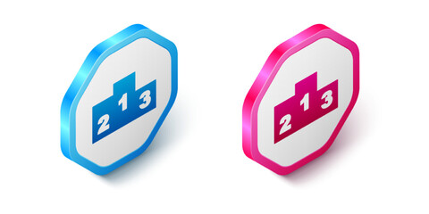 Isometric Award over sports winner podium icon isolated on white background. Hexagon button. Vector
