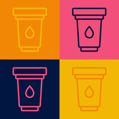 Pop art line Water filter cartridge icon isolated on color background. Vector