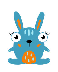Charming funny bunny, symbol 2023. New Year's rabbit, Chinese horoscope. Easter Bunny in a flat style, hand-drawn. Vector illustration isolated on a white background