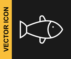 White line Fish icon isolated on black background. Vector