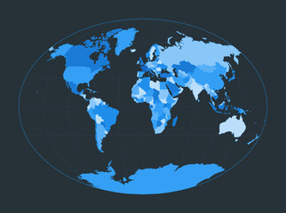 World Map. Fahey pseudocylindrical projection. Futuristic world illustration for your infographic. Nice blue colors palette. Classy vector illustration.