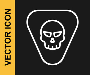 White line Guitar pick icon isolated on black background. Musical instrument. Vector